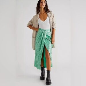 Free People Poets Sequin Sarong Skirt in Mermaid Green - Size 6